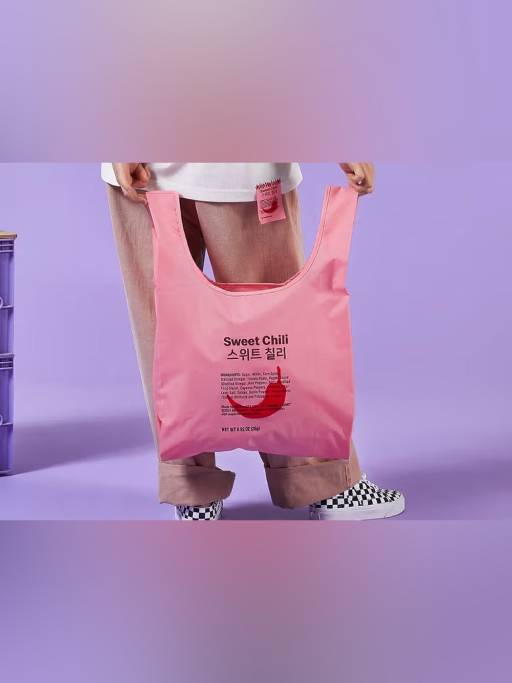 NET BTS x McDONALD'S 2021 Sweet Chili Limited Edition Pink Nylon Market Tote